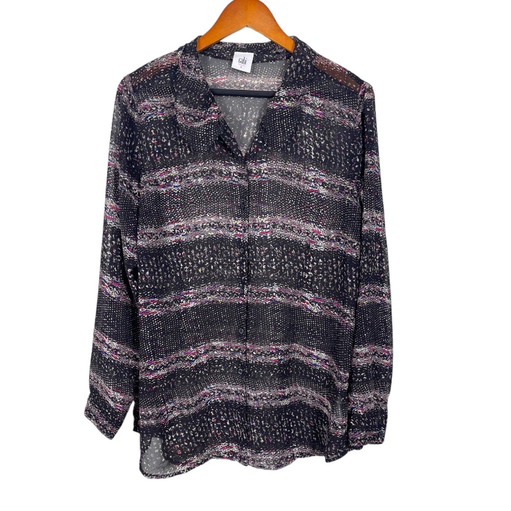 ❗️Cabi Paris Black Sheer Print Button Down Blouse Top #3249 Women’s Large